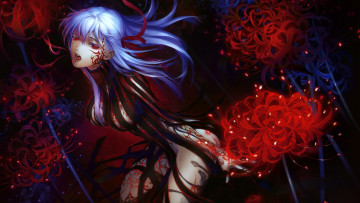 Картинка аниме fate stay+night цветы девушка арт dark matou sakura