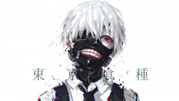 обоя аниме, tokyo ghoul, токийский, гуль, tokyo, ghoul, anime, белые, волосы, маска, красный, глаз, канеки, кен, kaneki, ken