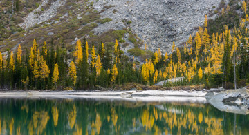 Картинка природа реки озера осень деревья снег озеро склон гора