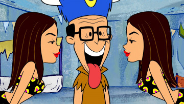 Картинка мультфильмы the+flintstones девушка мужчина очки язык