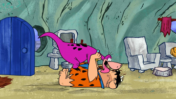 Картинка мультфильмы the+flintstones мужчина динозавр комната радость кресло