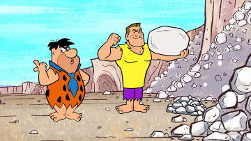 обоя мультфильмы, the flintstones, мужчина, двое, камень, галстук