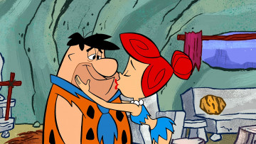 Картинка мультфильмы the+flintstones женщина мужчина поцелуй