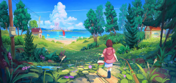 Картинка аниме пейзажи +природа фон взгляд девушка