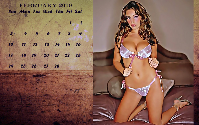 Обои картинки фото календари, компьютерный дизайн, девушка, взгляд, кровать