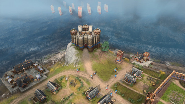 Обои картинки фото видео игры, age of empires online, замок, поселение, море, корабли