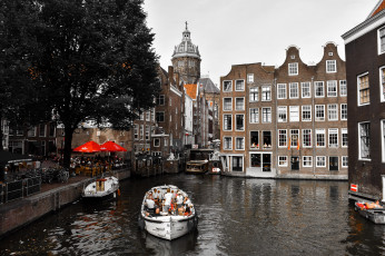 обоя города, амстердам , нидерланды, канал, набережная, здания