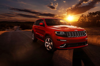 Картинка jeep+grand+cherokee автомобили jeep красный дорога закат