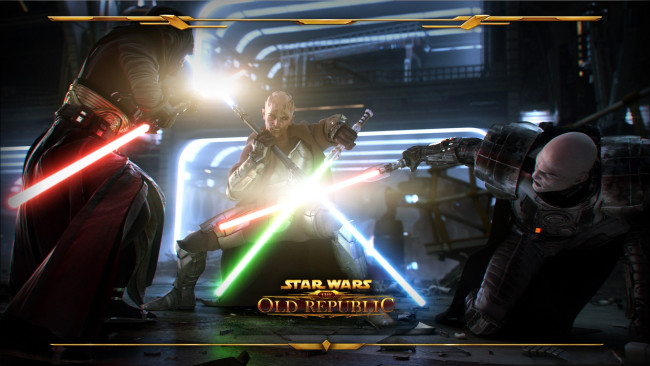 Обои картинки фото видео игры, star wars,  the old republic, бой, персонажи, мечи