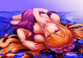 Картинка аниме touhou постель грудь поза лежит декольте yakumo yukari девушка qblade