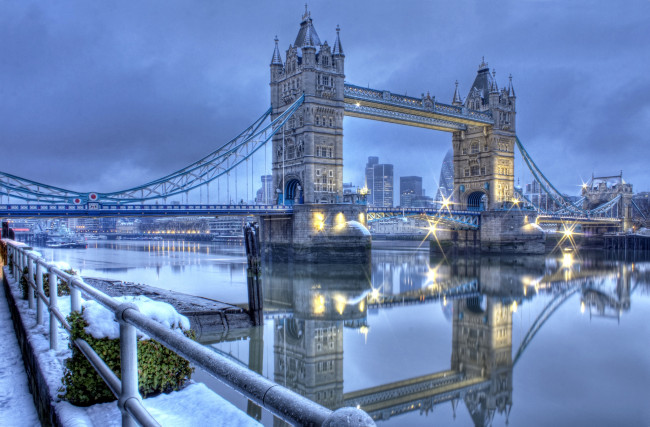 Обои картинки фото города, лондон, великобритания, зима, мост, темза