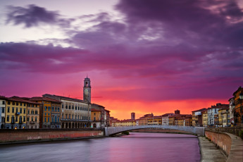 Картинка пиза тоскана италия города рассвет дома река мост