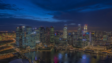 Картинка marina bay singapore города сингапур панорама бухта ночной город небоскрёбы