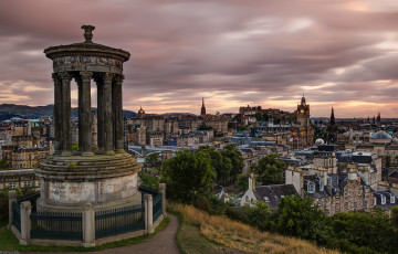 обоя города, эдинбург, шотландия, панорама, ротонда, ограда, горд