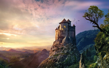 Картинка города -+дворцы +замки +крепости горы скала замок castle старый старинный закат камни