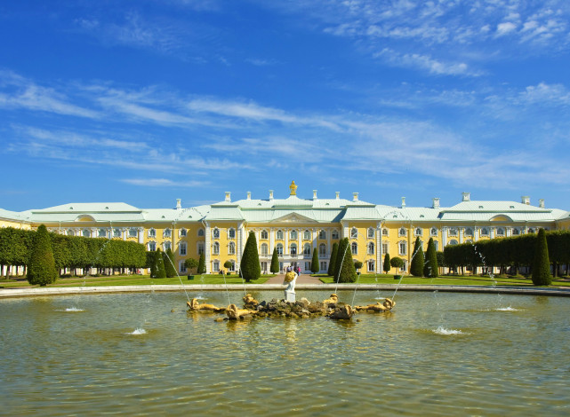 Обои картинки фото города, санкт-петербург,  петергоф , россия, фонтан, парк, дворец, петергоф
