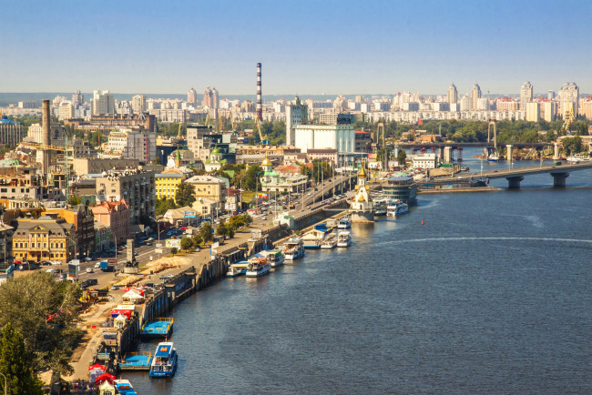 Обои картинки фото киев, города, киев , украина, дорога, река, дома
