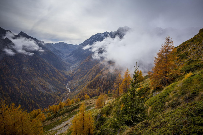 Обои картинки фото природа, горы, река, деревья, осень, пейзаж, italy