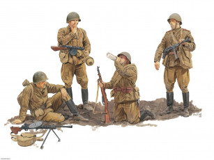 Картинка рисованное армия солдаты оружие отдых