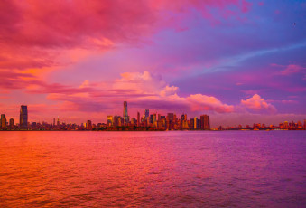 Картинка города нью-йорк+ сша вечер небо море закат