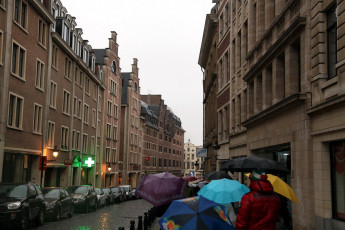 обоя города, брюссель , бельгия, улица, зонтики, дождь