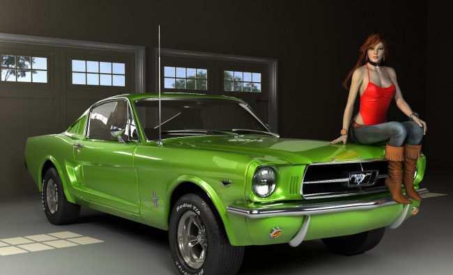 Обои картинки фото автомобили, 3d car&girl, автомобиль, фон, взгляд, девушка