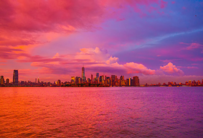 Обои картинки фото города, нью-йорк , сша, вечер, небо, море, закат