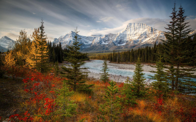 Обои картинки фото природа, реки, озера, горы, река, осень, canada, jasper, national, park