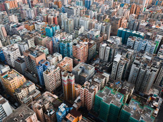 Обои картинки фото города, гонконг , китай, здание, гонконг, вид, с, воздуха, крыши