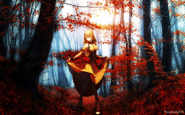 Картинка аниме *unknown другое платье девушка лес осень танец