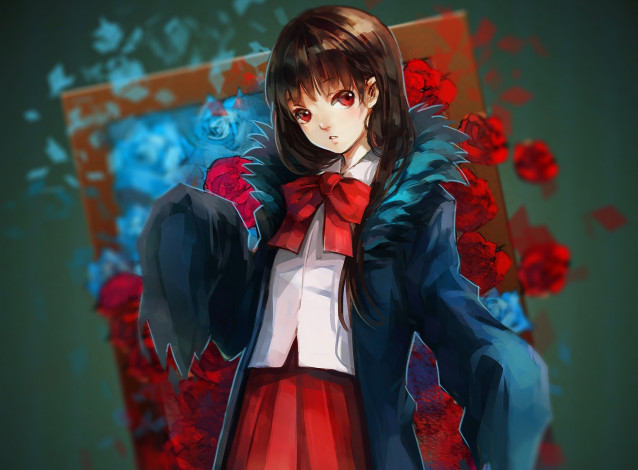 Обои картинки фото аниме, ib, game, eve, девочка, розы