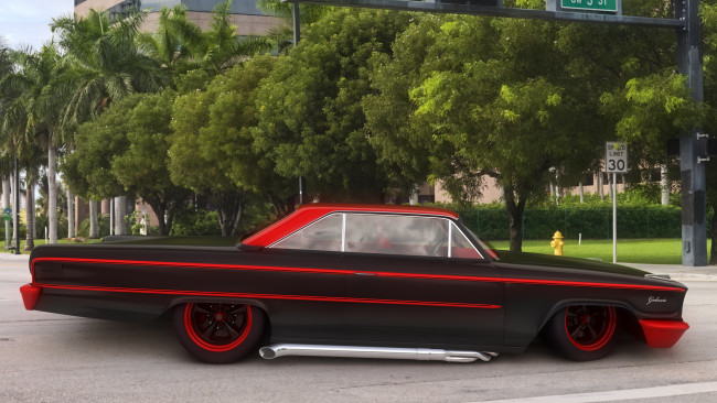 Обои картинки фото автомобили, 3д, ford, 1963, custom, galaxie