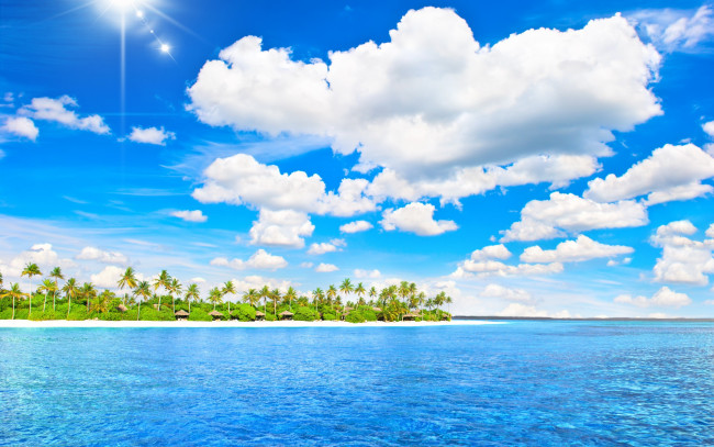 Обои картинки фото природа, тропики, paradise, пляж, море, sunshine, ocean, tropical, sea, island, palms, vacation, summer, пальмы