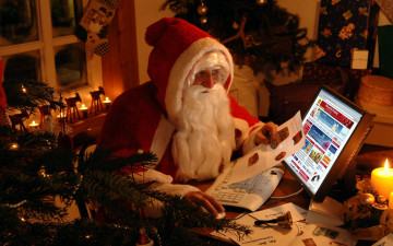 Картинка праздничные дед+мороз +санта+клаус ноутбук свеча санта