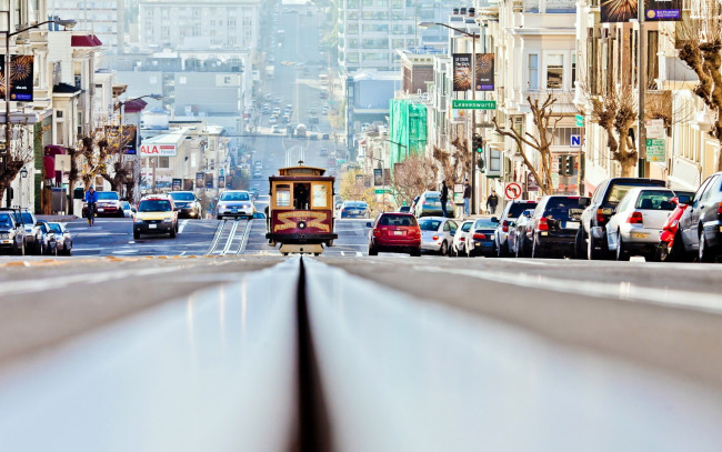 Обои картинки фото города, сан-франциско , сша, трамвай, панорама