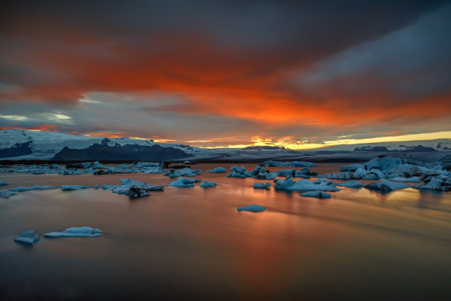 Обои картинки фото природа, восходы, закаты, auster-skaftafellssysla, iceland, jоkulsаrlоn, исландия