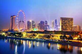 обоя singapore, города, сингапур , сингапур, город, вид, красота, роскошь, небо, вечер, ночь, иллюминация, отражение, огни