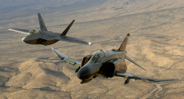обоя f-22 raptor,  f-4 phantom ii, авиация, боевые самолёты, многоцелевой, истребитель, boeing, f22, raptor, lockheed, f4, phantom, 2, mcdonnell, douglas