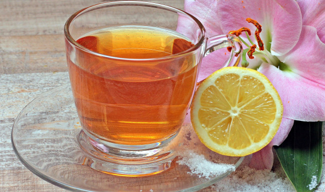 Обои картинки фото еда, напитки,  чай, лилия, чай, лимон