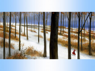 Картинка красное на снегу рисованные природа