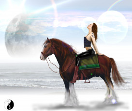 Картинка рисованные люди конь девушка