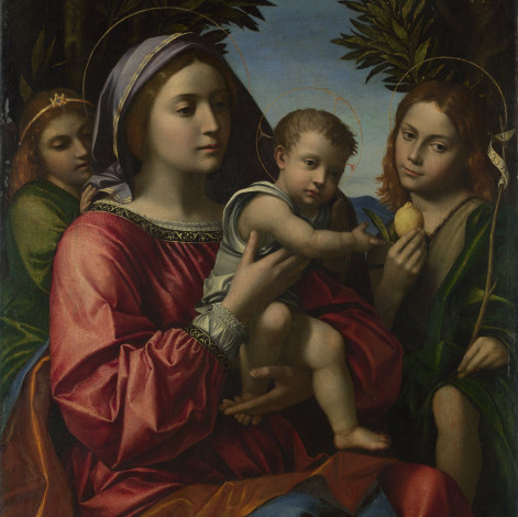 Обои картинки фото paolo, morando, the, virgin, and, child, with, baptist, an, angel, рисованные