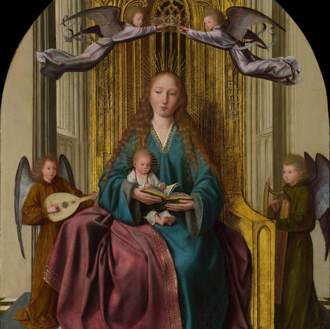 Обои картинки фото quinten, massys, the, virgin, and, child, enthroned, with, four, angels, рисованные