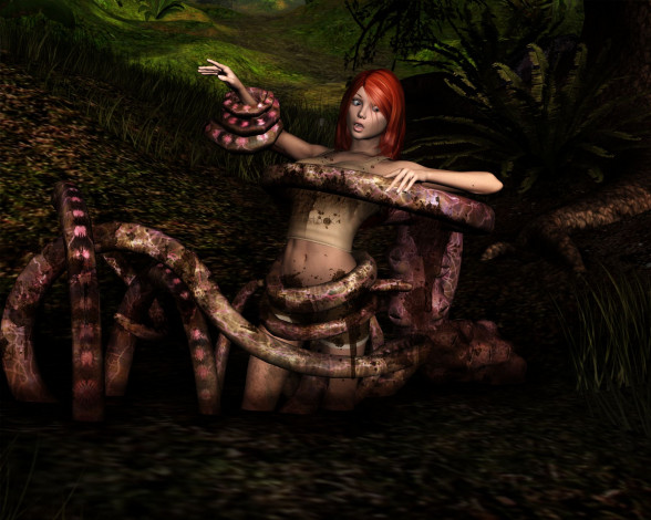 Обои картинки фото 3д, графика, fantasy, фантазия, девушка, змея