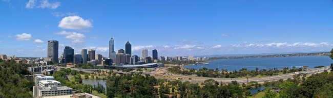 Обои картинки фото города, пейзажи, здания, панорама, бухта, австралия, перт