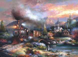 Картинка рисованные james lee поезда приветствие железная дорога