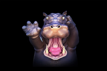 Картинка 3д графика animals животные черный фон клыки рот бегемот
