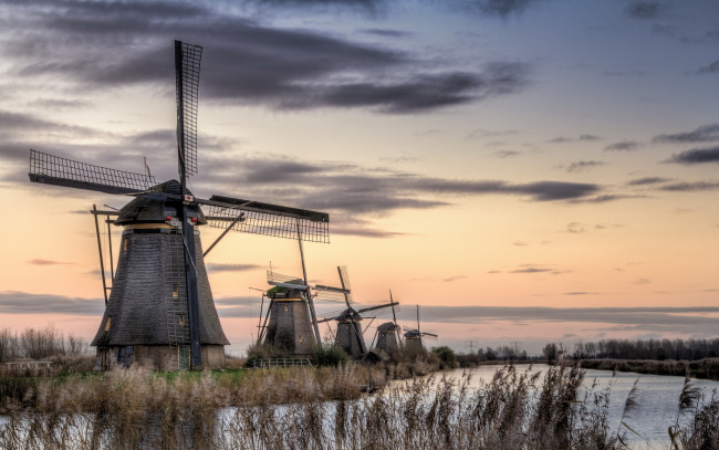 Обои картинки фото разное, мельницы, kinderdijk, пейзаж, holland