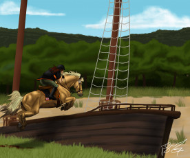 Картинка рисованные животные +лошади всадник лошадь