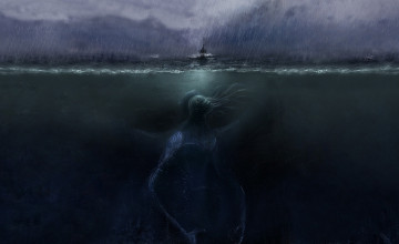 Картинка фэнтези существа ктулху море чудовище монстр ливень корабль глубина